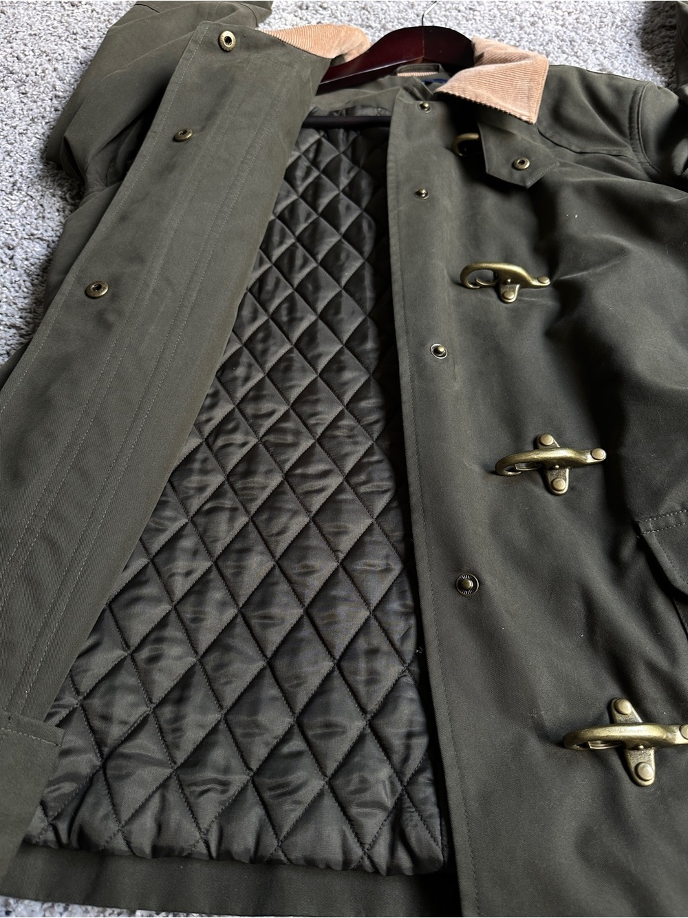 Chaps Olive Green Field Jacket with Tan Corduroy Collar - Picture 6 of 9